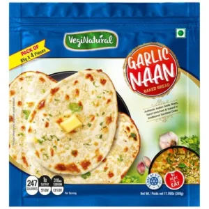 VEGINATURAL Garlic Naan - Flavourful, Pre-Cooked, Heat & Use, Perfect Accompaniment For Rich Gravy Dishes, 340 g (Pack of 4)