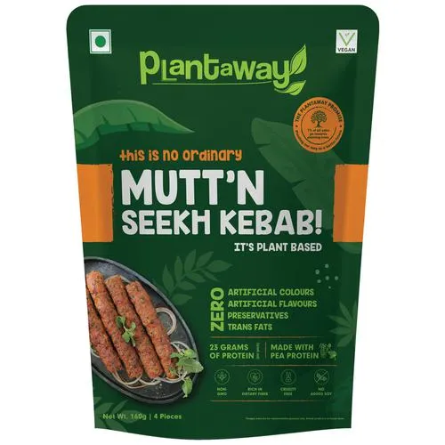 Plantaway Plant Based Seekh Kebab Mutt'n - Zero Trans Fats, Preservatives, Artificial Colours & Flavours, 160 g (4 N x 40 g each)
